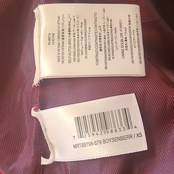 BCBG MAXAZRIA rose pink (Boysenberry) double breasted wool coat, size xs - Picture 4 of 4